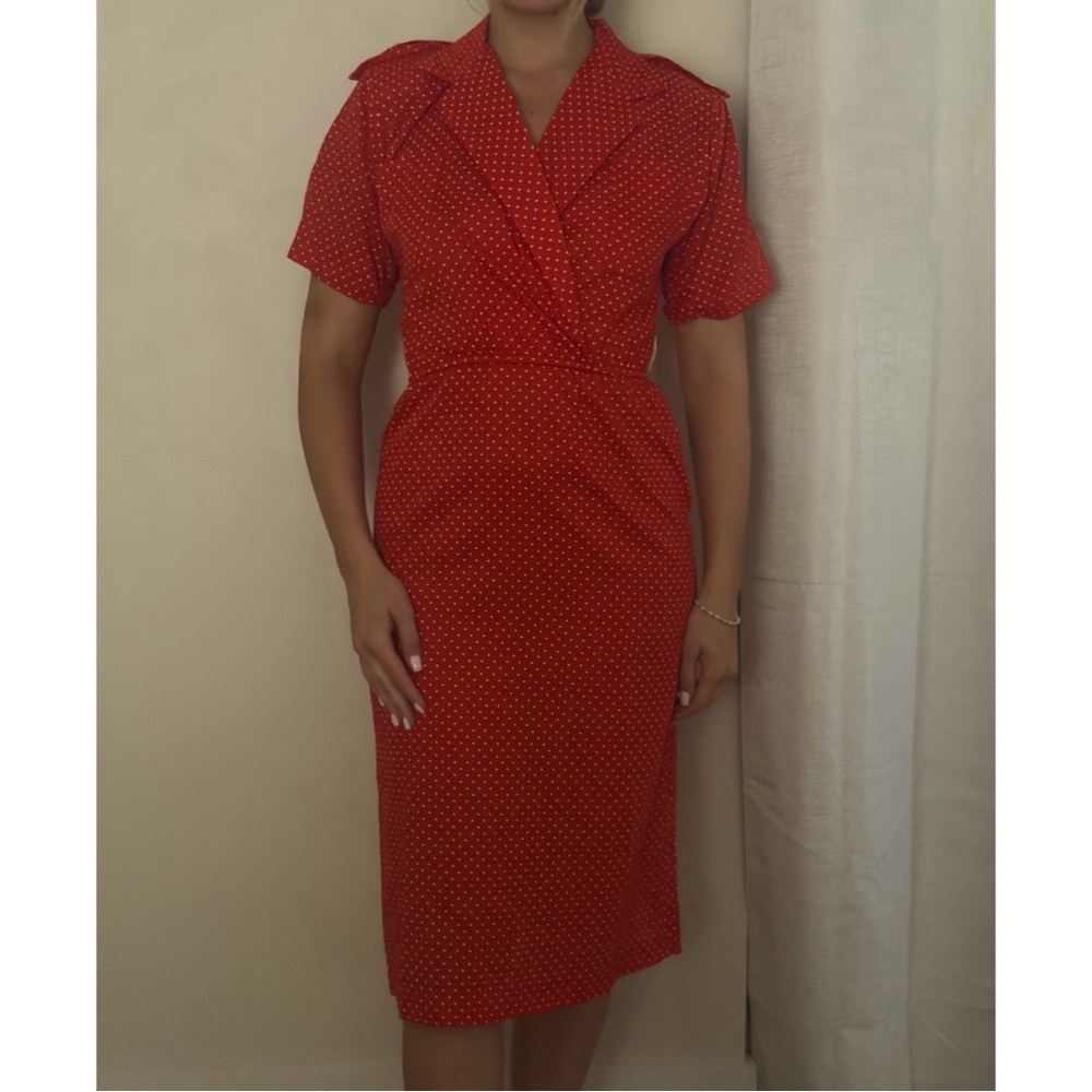 Red Polka Dot Wrap Midi Dress